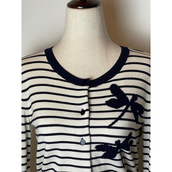 Talbots Navy Blue And White Striped Fairycore Dragonfly Crew Neck Cardigan XS - Picture 4 of 7